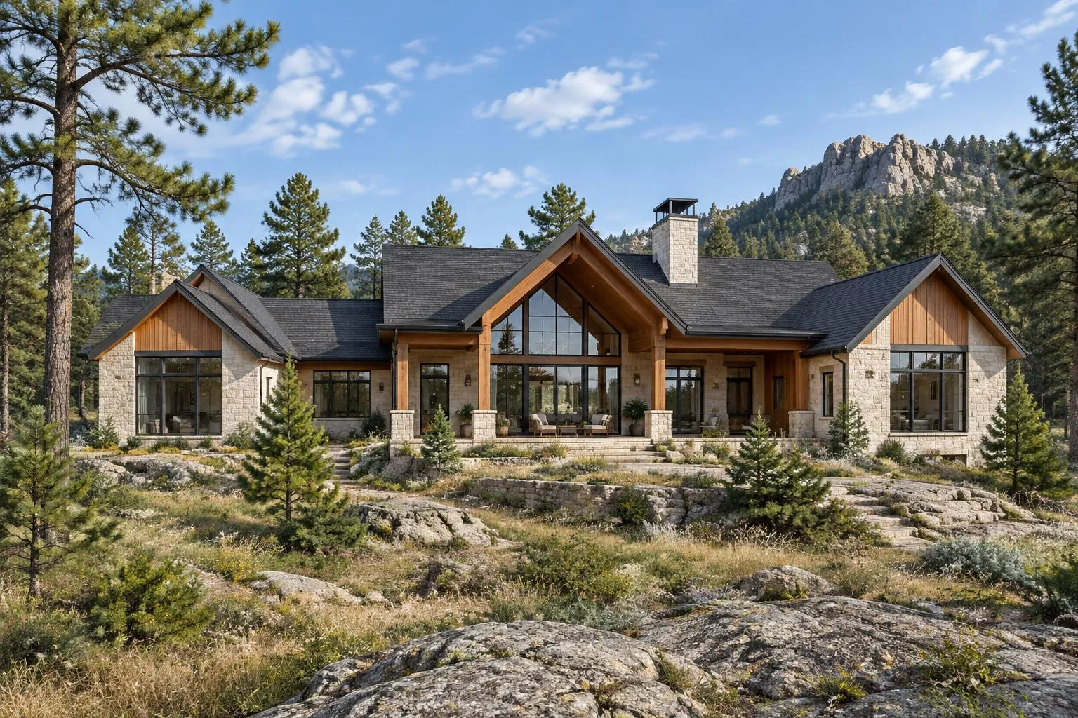 Residence 02, Mountain residence among Black Hills pines, Concept Visualization